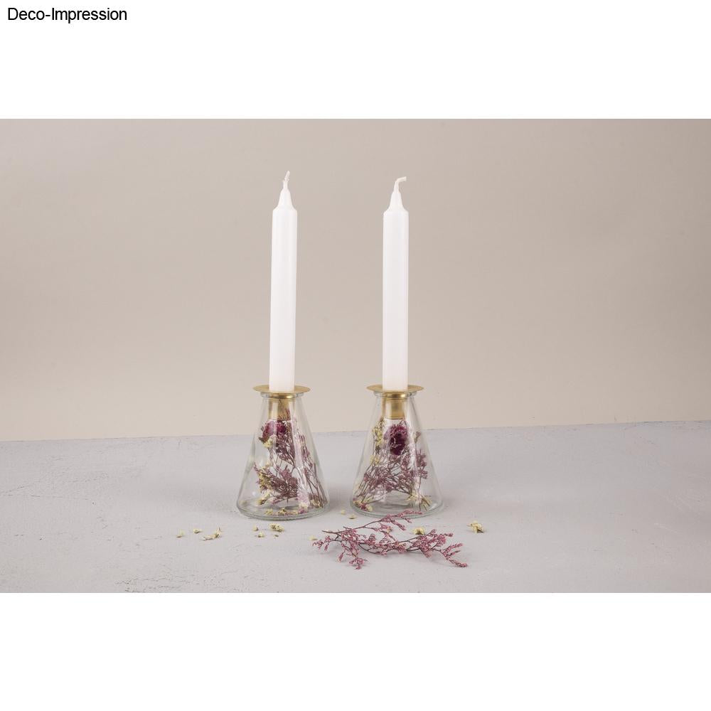 Glasvase mit Trockenblumen – Kerzenhalter für Stabkerzen - Produktbild