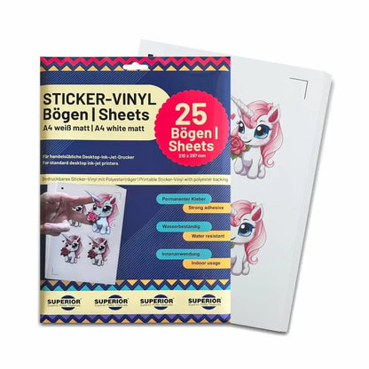 SUPERIOR® Sticker-Vinyl weiß matt, DIN A4, 25 Stück – Produktbeispiel