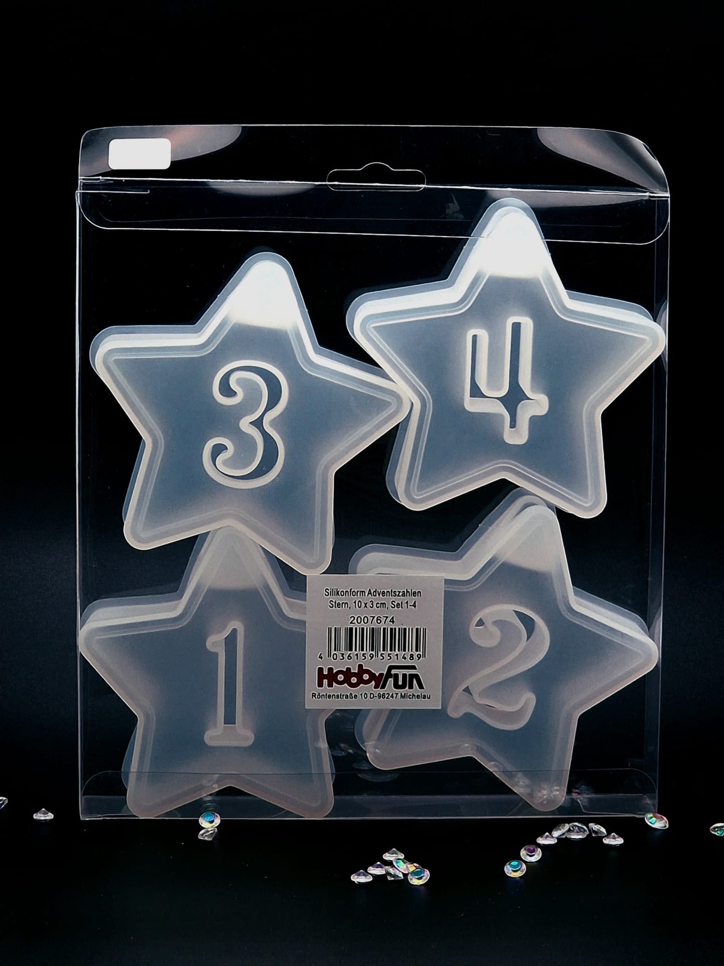 Silikon Gießform Adventszahlen Stern, 4 Formen Produktbild
