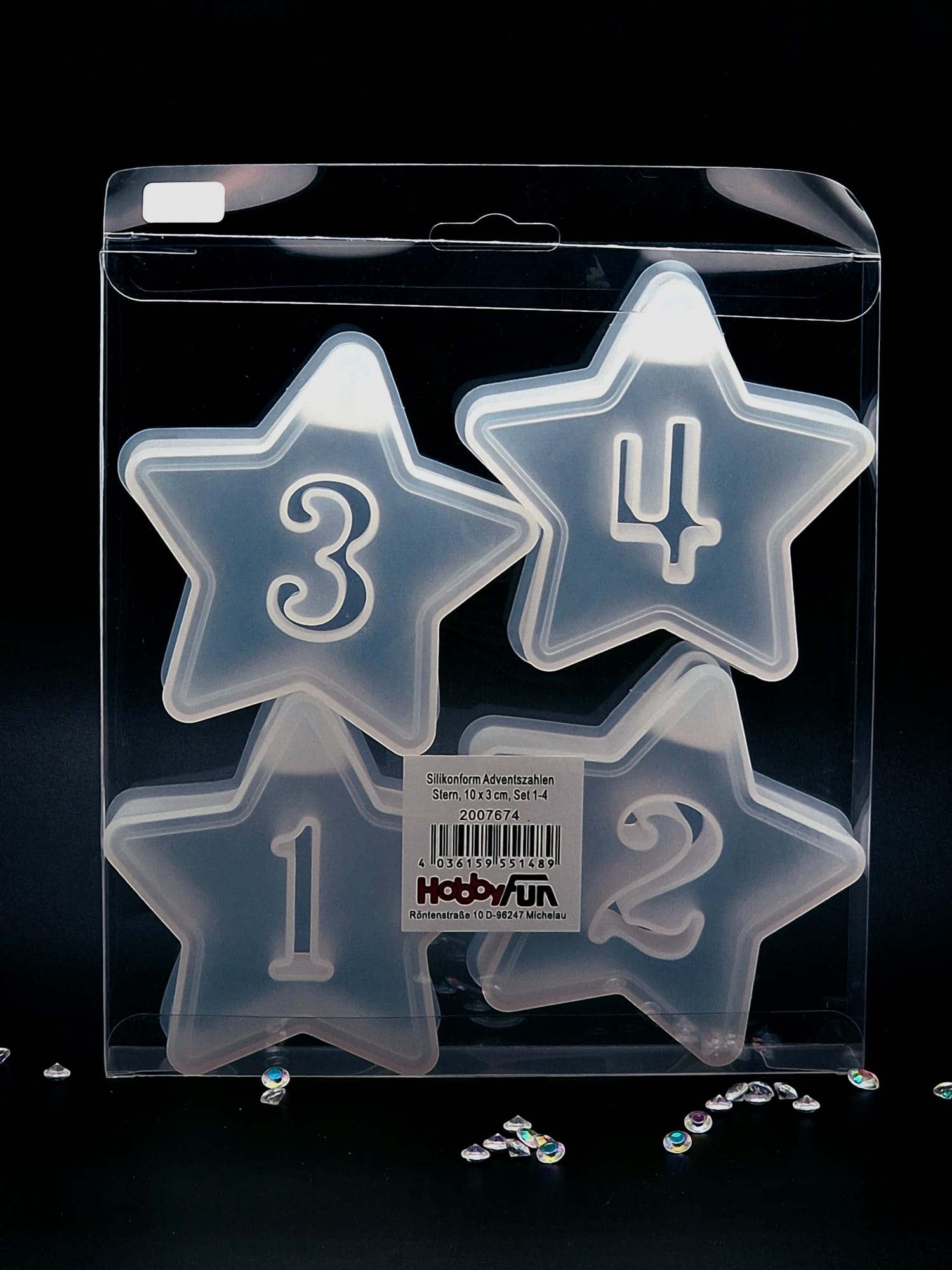 Silikon Gießform Adventszahlen Stern, 4 Formen Produktbild
