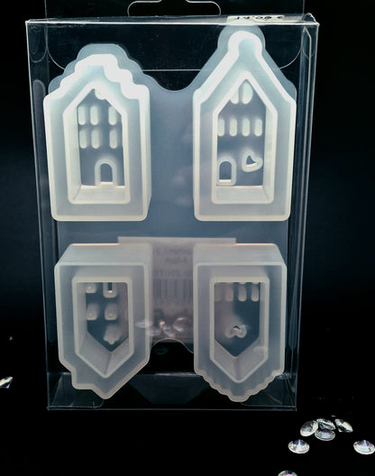 Silikon Gießform Mini-Häuschen I, 4 Formen Produktbild