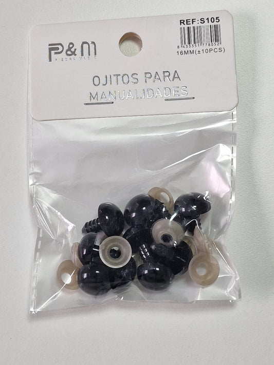 Kunststoff Sicherheitsaugen 16mm, schwarz, ca. 10 Stück Produktbild