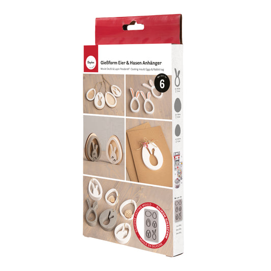 Silikon Gießform Eier + Hasen Anhänger, 6 Formen Produktbild