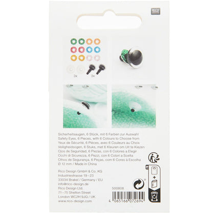 Kunststoff Sicherheitsaugen 12mm, versch. Farben, 6 Stück Produktbild