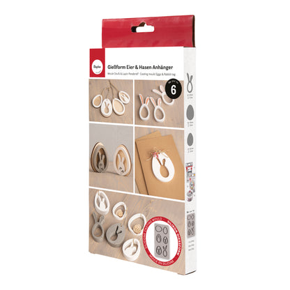 Silikon Gießform Eier & Hasen Anhänger – 6 Motive - Produktbild