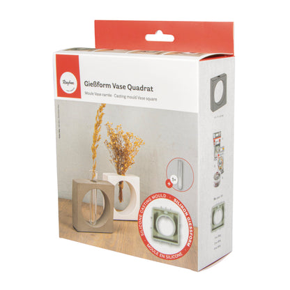 Silikon Gießform Vase Quadrat mit Kreis – inkl. Reagenzglas - Produktbild