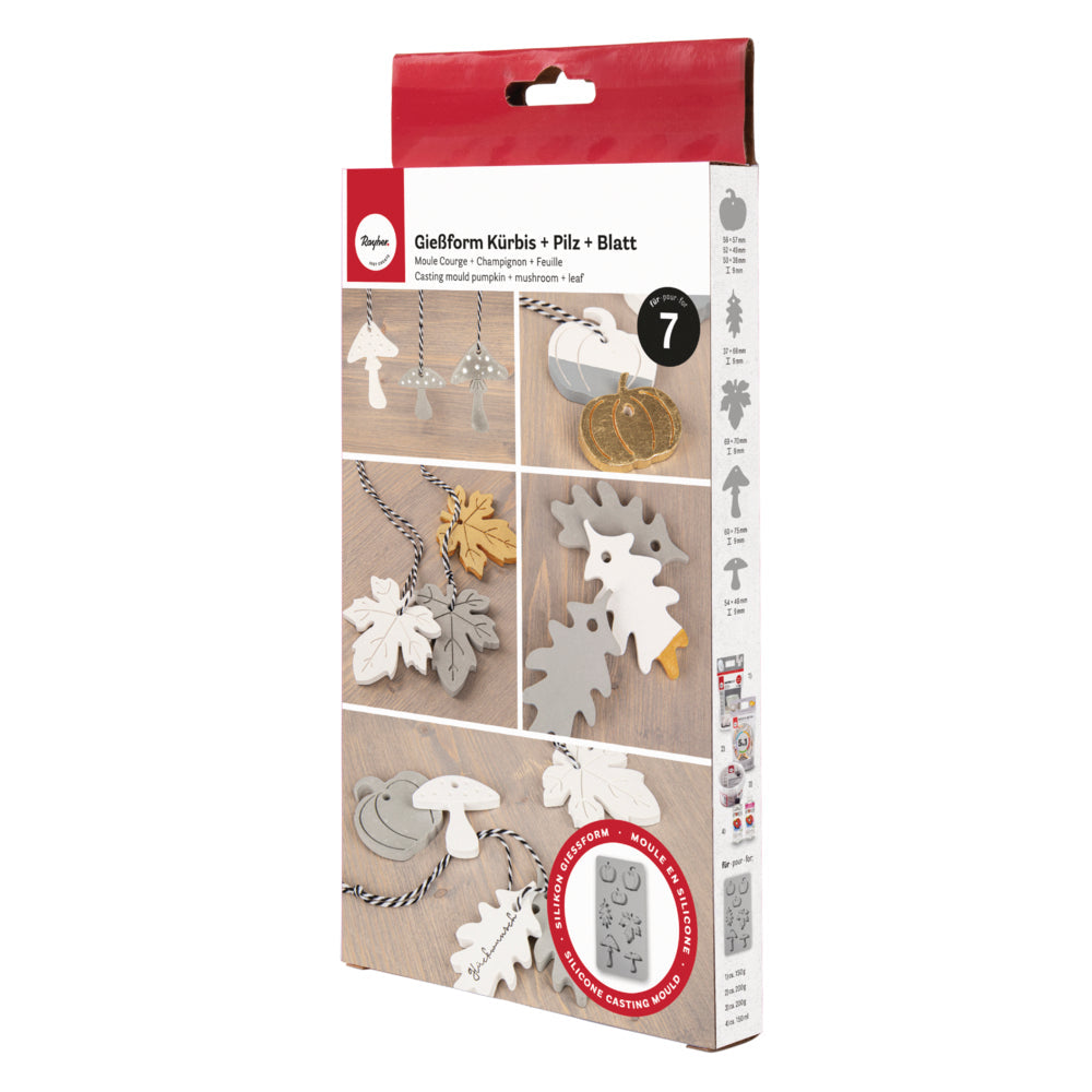 Silikon Gießformen Kürbis, Pilz & Blatt – 7 Motive - Produktbild